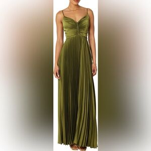 Petal & Pup Naira Pleated Maxi Dress Spaghetti Strap Evening Gown green NEW